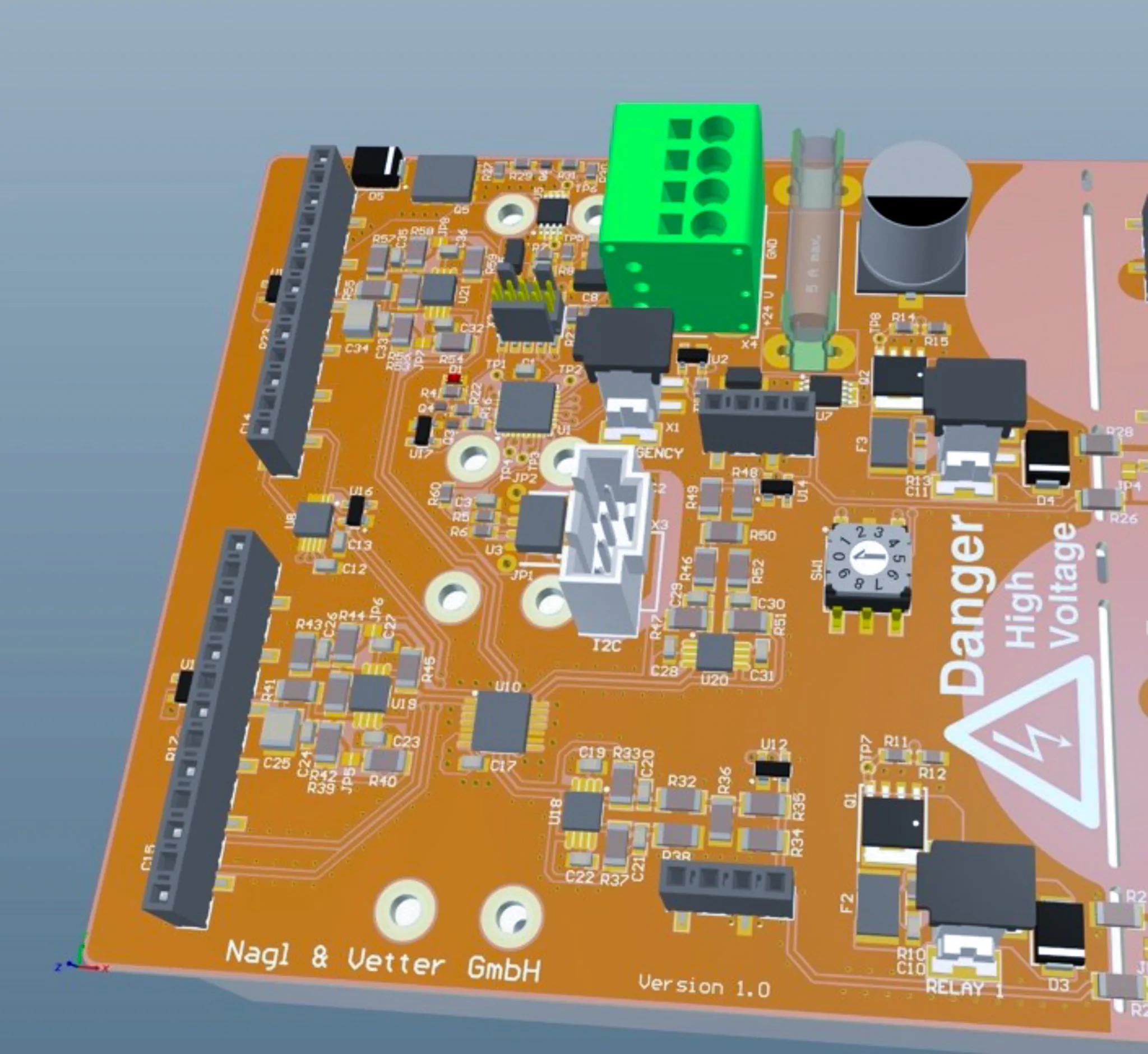 ECAD layout of a high-voltage control circuit board