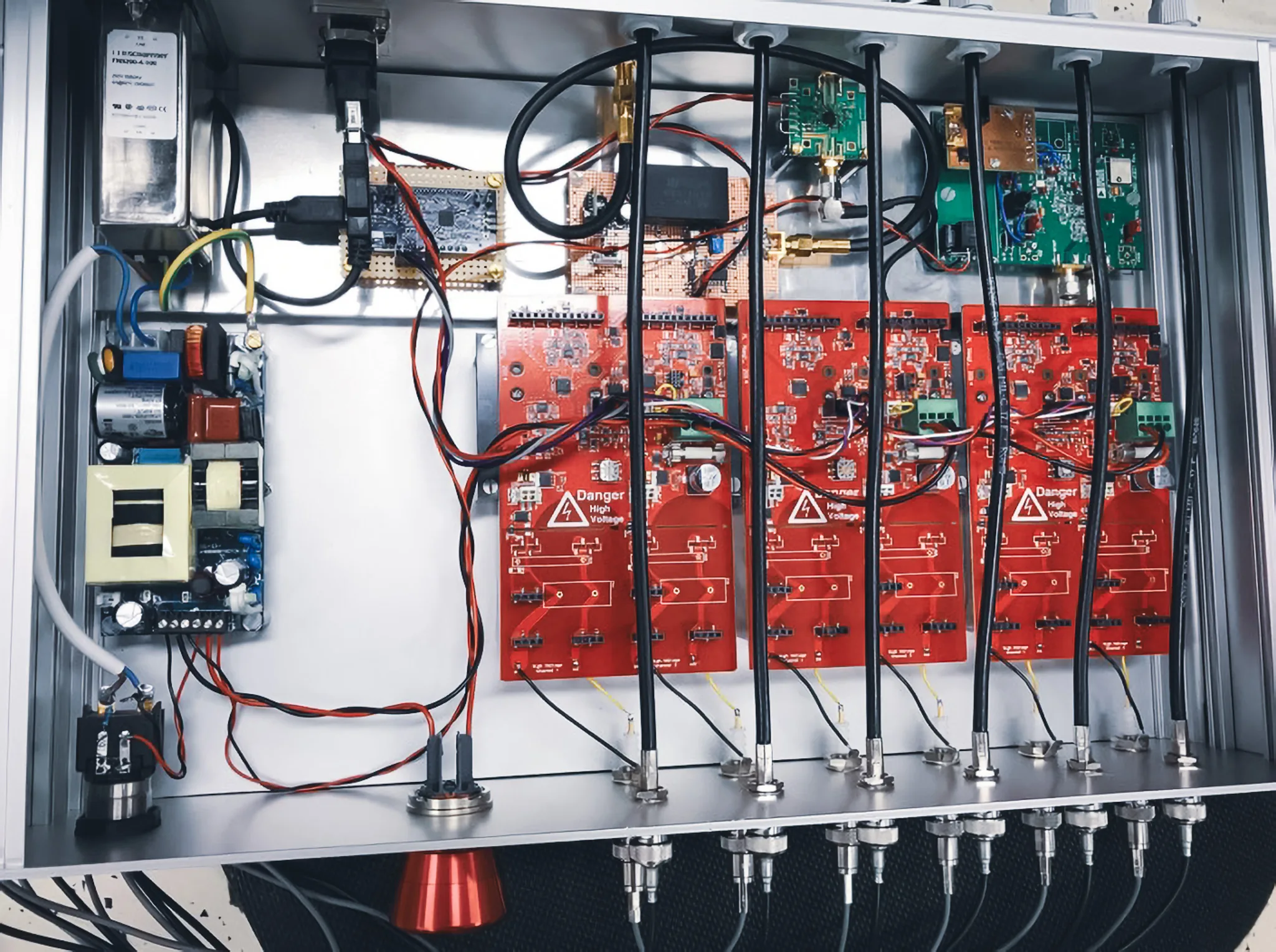 Measurement electronics assembly for a scientific research facility